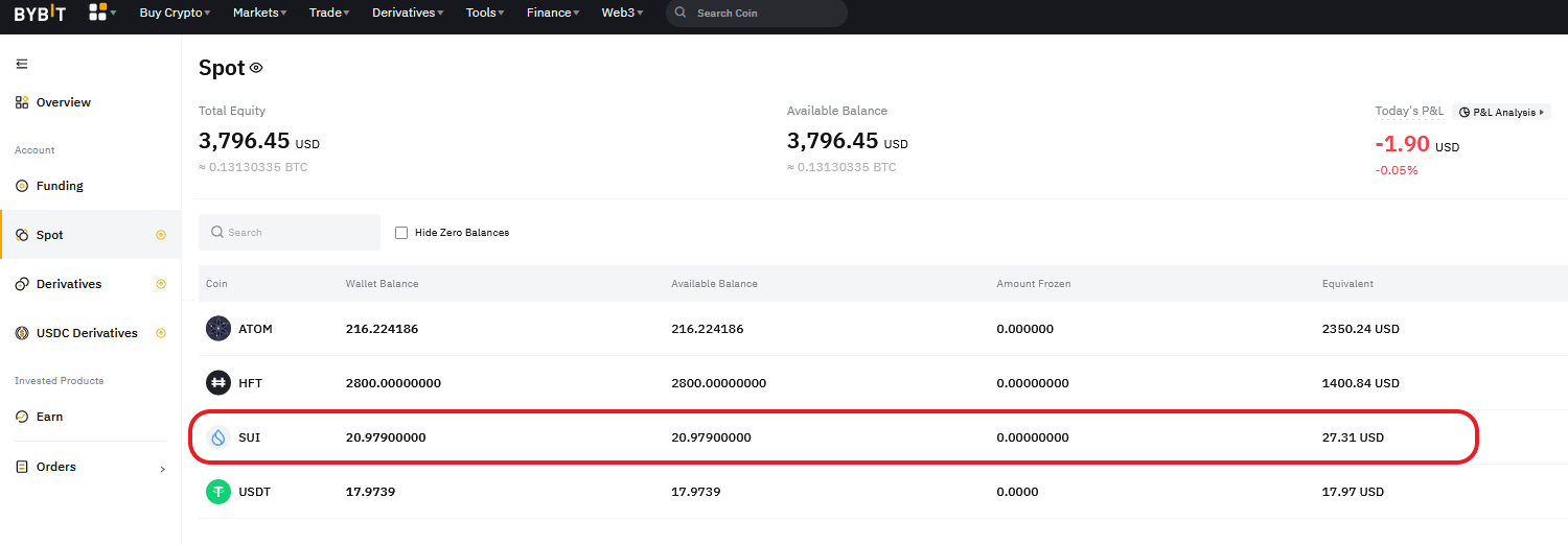 Bought sui on bybit