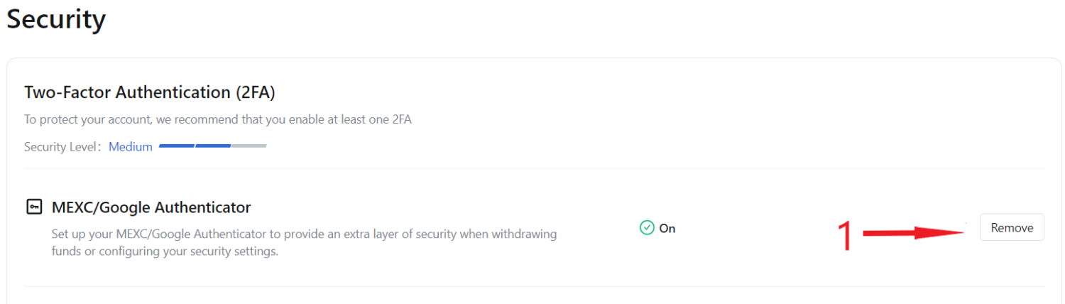 Remove MEXC/Google Authenticator