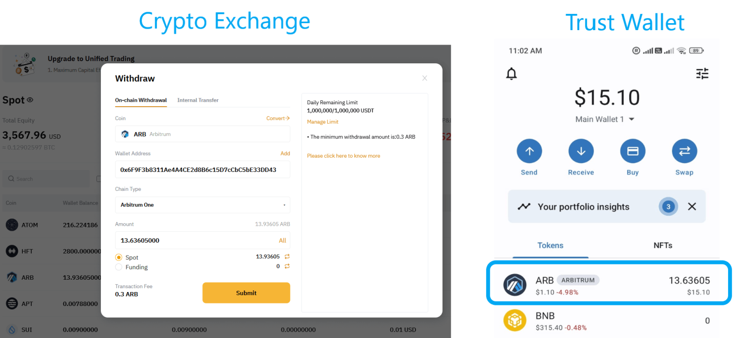 Sent arb from exchange to trust wallet