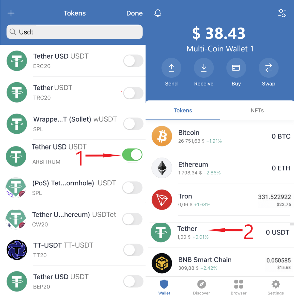 How to top up the Trust Wallet balance in USDT coins on the Arbitrum network