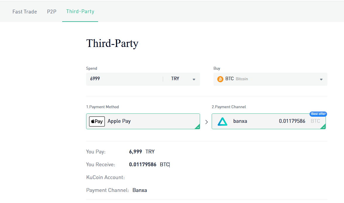 Top-up third-party Kucoin 