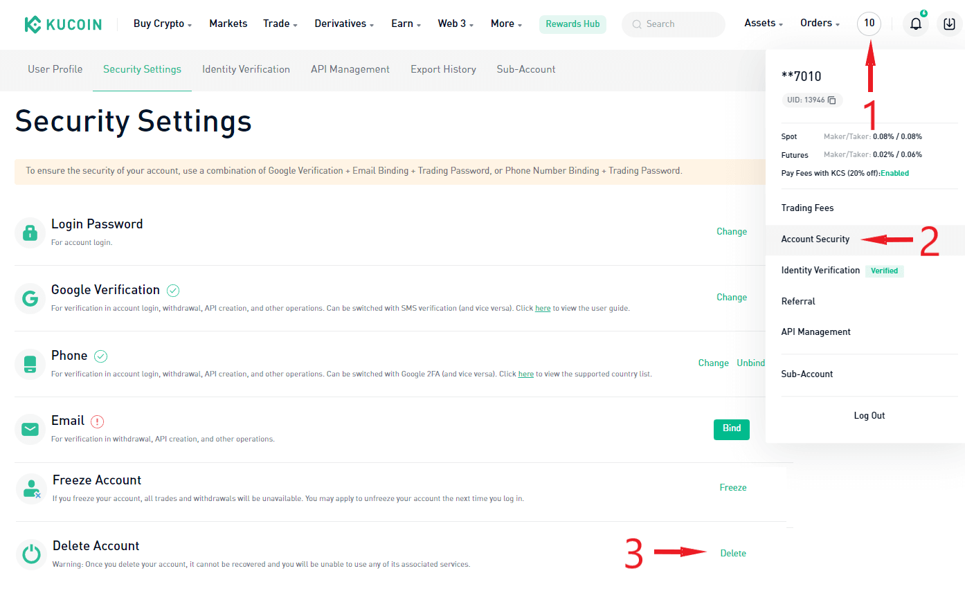 Delete a KuCoin Account