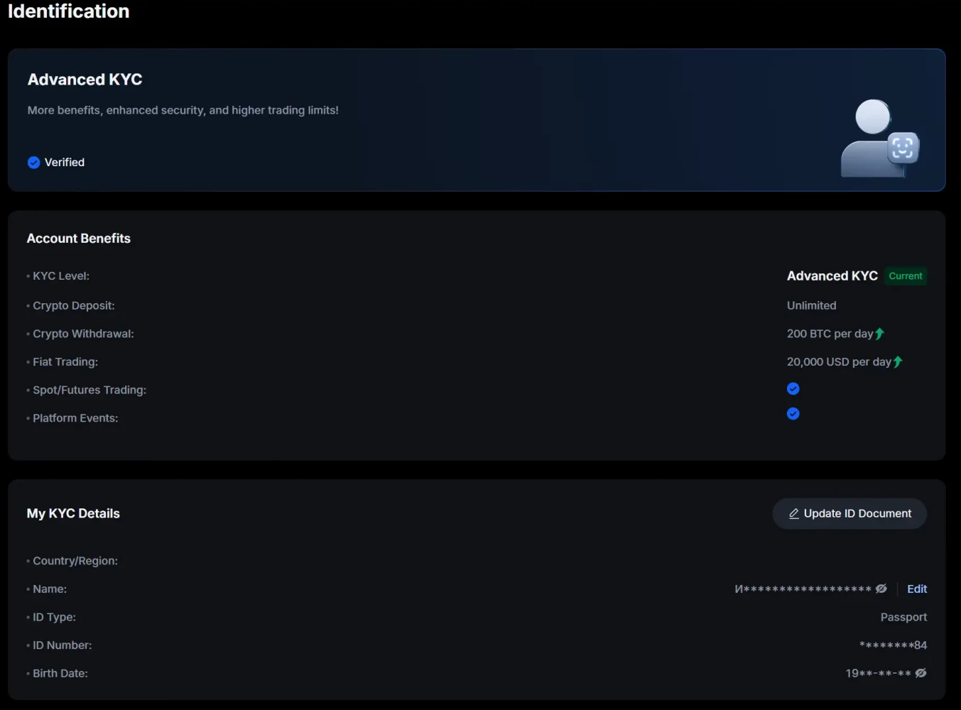 Advanced KYC level and limits