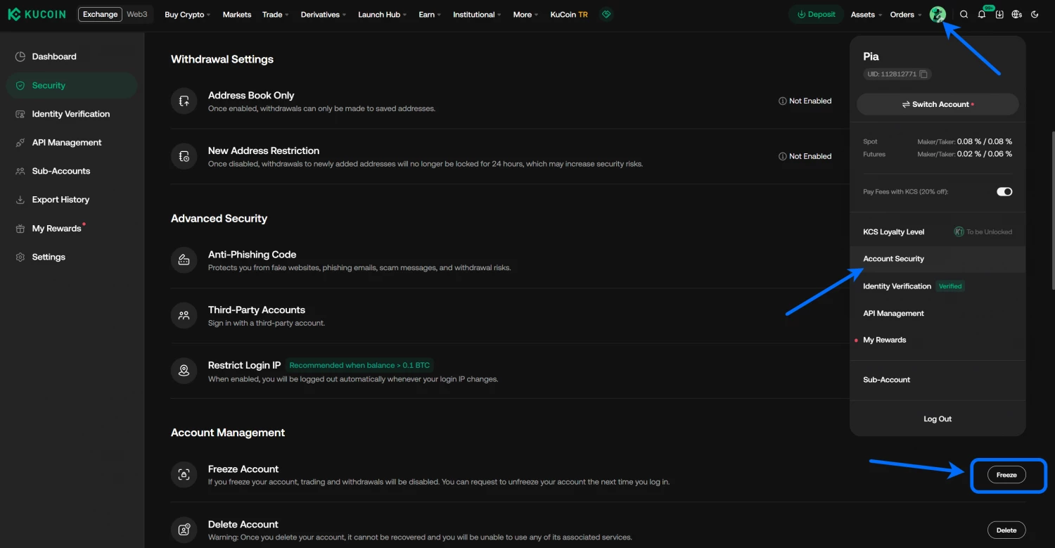 Freeze Account KuCoin