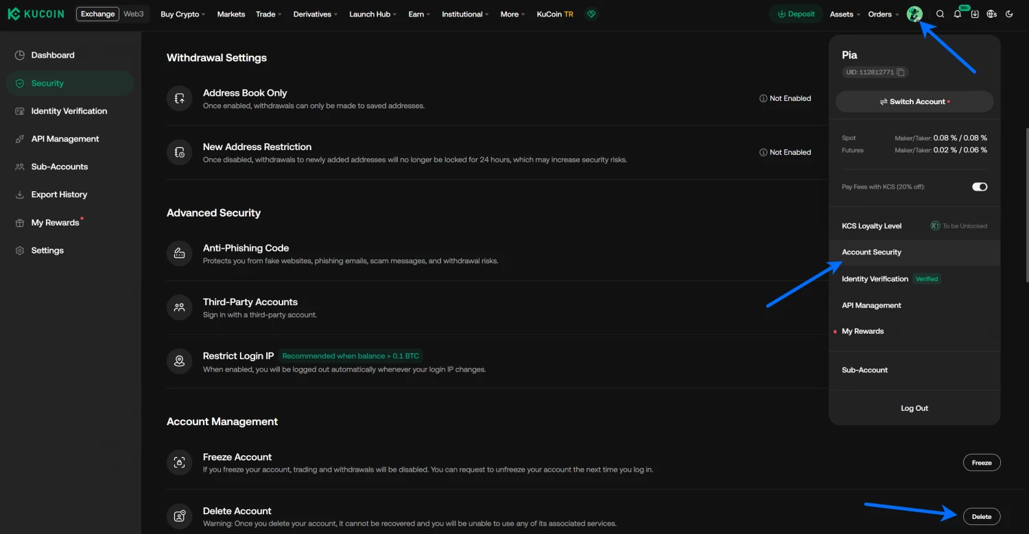 How to delete a KuCoin account