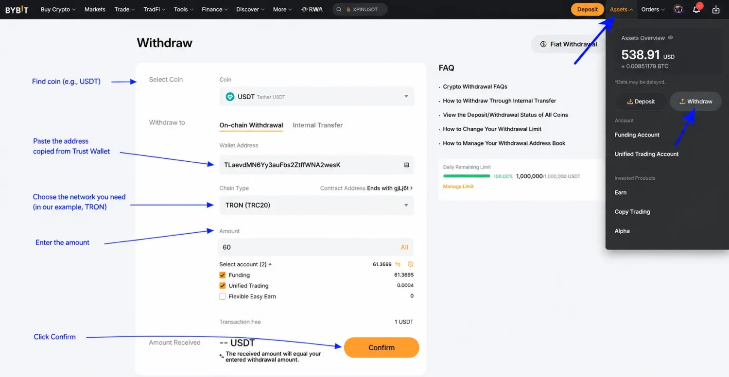 Bybit withdrawal form