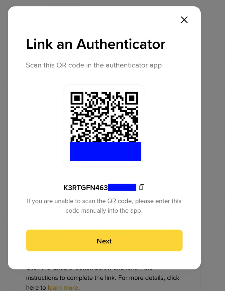 QR code and setup key