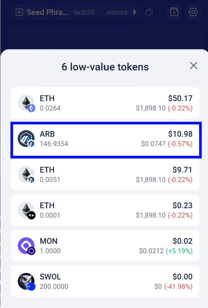 ARB credited in Rabby