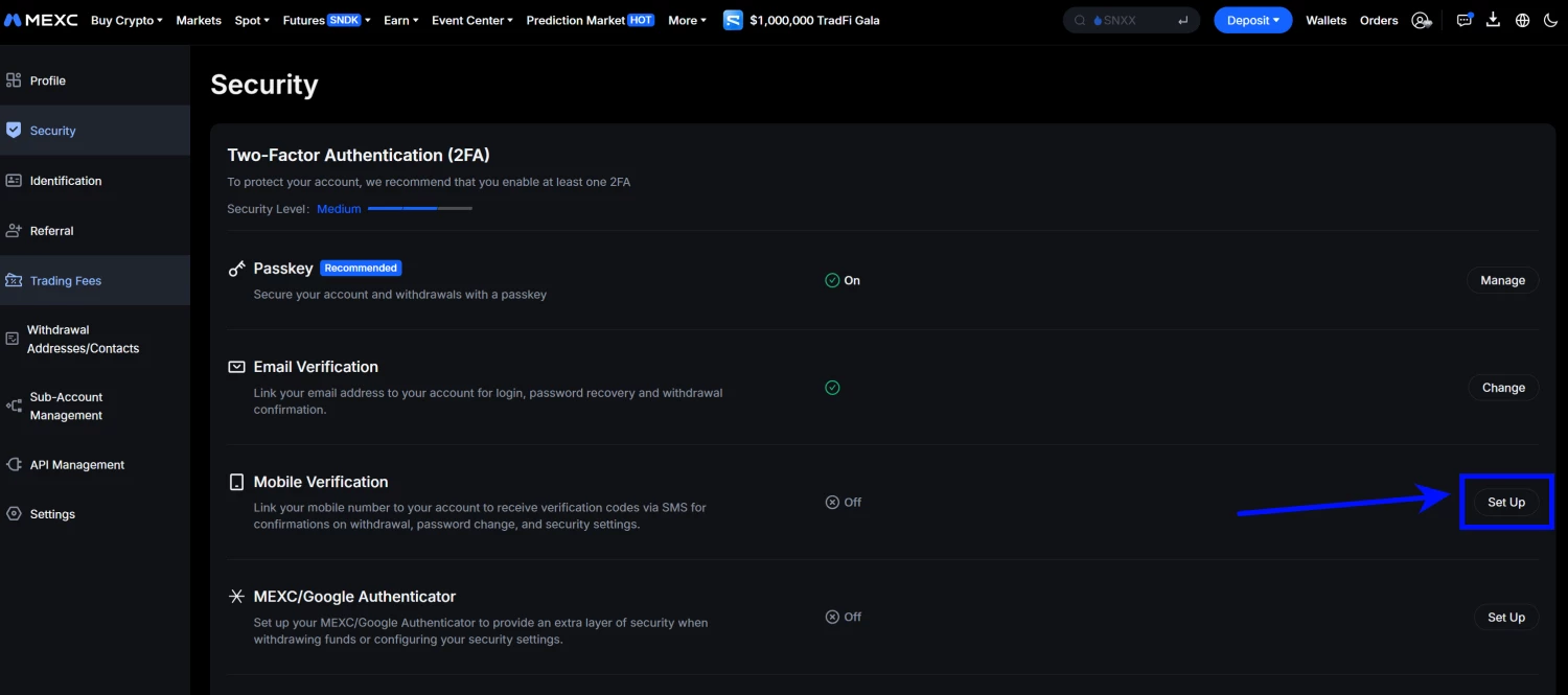 MEXC security settings